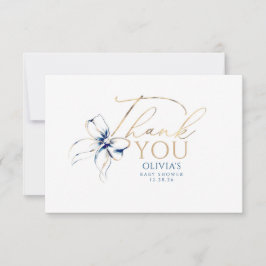 Navy Blue Bow Elegant Calligraphy Thank You Bedankkaart