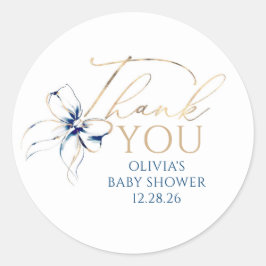 Navy Blue Bow Elegant Script Thank You Ronde Sticker