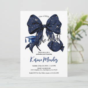 Navy Blue Bow met Gouden Glitter Afstudeerder Kaart