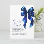 Navy Blue Bow Modern Schattige Baby Boy Baby showe Kaart (Staand voorkant)