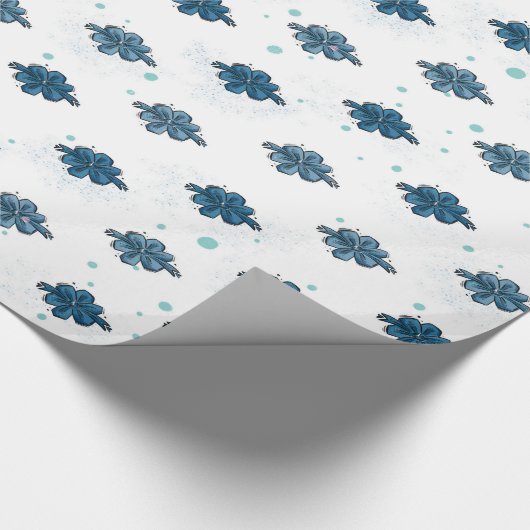 Navy Blue Bow Pattern Glossy Wrapping Paper Cadeaupapier (Hoek)