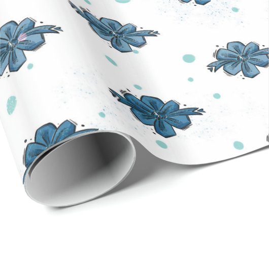 Navy Blue Bow Pattern Glossy Wrapping Paper Cadeaupapier (Rol Hoek)