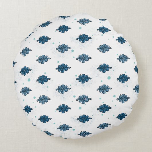 Navy Blue Bow Pattern Round Throw Pillow Rond Kussen (Achterkant)