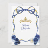Navy Blue Bow Princess Gold Crown Quinceañera Kaart (Achterkant)