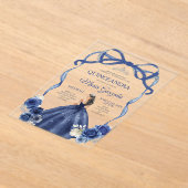 Navy Blue Bow Princess Silver Crown Quinceañera Acryl Uitnodigingen (Laagn)