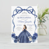 Navy Blue Bow Princess Silver Crown Quinceañera Kaart (Staand voorkant)