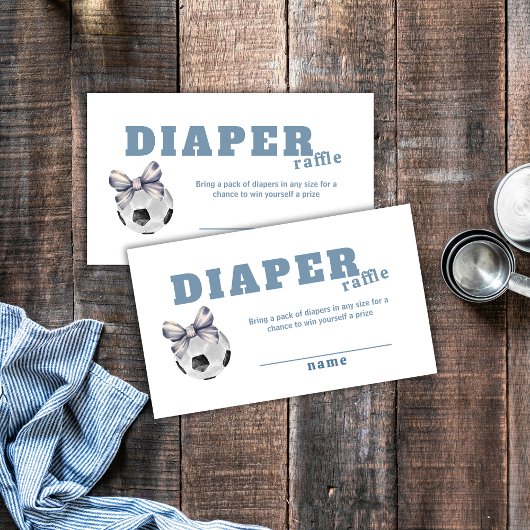 Navy Blue Bow Soccer Diaper Raffle Baby Shower Informatiekaartje