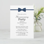 Navy Blue Bow Stropdas Classy Housewarming Party Kaart (Staand voorkant)
