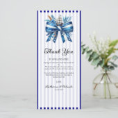 Navy Blue Bow Wedding Place Setting Thank You Card Programmakaart (Staand voorkant)