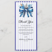 Navy Blue Bow Wedding Place Setting Thank You Card Programmakaart (Voorkant)