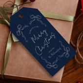Navy Blue Bow Whimsical Uniek Kerstcadeau Cadeaulabel