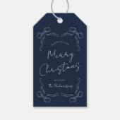 Navy Blue Bow Whimsical Uniek Kerstcadeau Cadeaulabel (Voorkant)