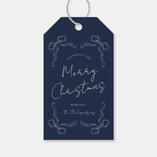 Navy Blue Bow Whimsical Uniek Kerstcadeau Cadeaulabel (Voorkant)