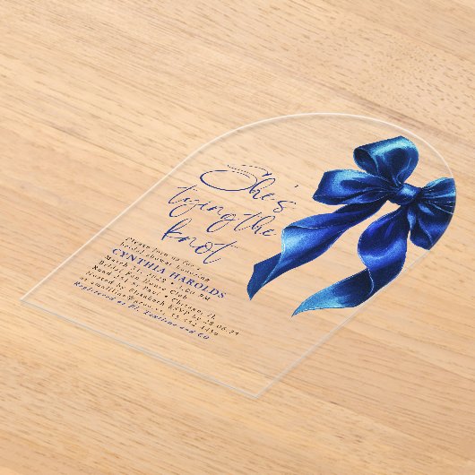 Navy Blue Bow Ze bindt het knoop Vrijgezellenfeest Acryl Uitnodigingen (Laagn)