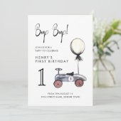 Navy Blue Boy 1st Birthday  Race Kaart (Staand voorkant)