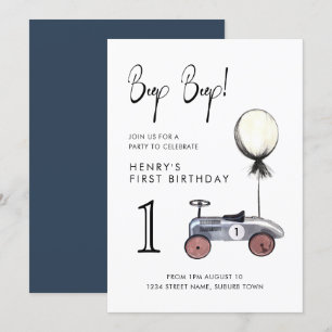 Navy Blue Boy 1st Birthday Race Kaart