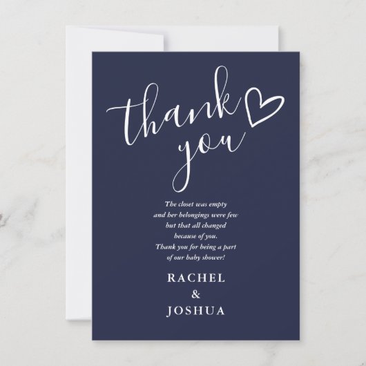 Navy Blue Boy Baby Shower Script Hart Gedicht Bedankkaart (Voorkant)