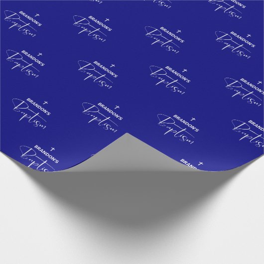 Navy Blue Boy Baptism Wrapping Paper Cadeaupapier (Hoek)