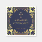 Navy Blue Boy bevestiging Faux Gold Cross Elegant Servet (Voorkant)
