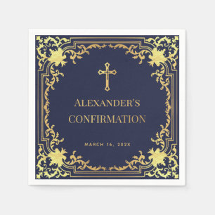 Navy Blue Boy bevestiging Faux Gold Cross Elegant Servet