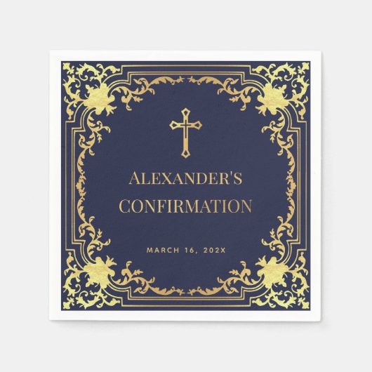 Navy Blue Boy bevestiging Faux Gold Cross Elegant Servet (Voorkant)