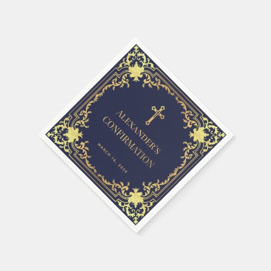 Navy Blue Boy bevestiging Faux Gold Cross Elegant Servet (Hoek)