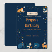 Navy Blue Boy Cat Invite Kaart (Voorkant / Achterkant)