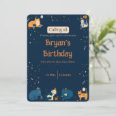 Navy Blue Boy Cat Invite Kaart (Staand voorkant)