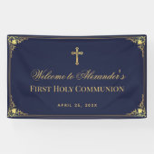Navy Blue Boy Eerste Communie Faux Gold  Spandoek (Horizontaal)