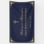 Navy Blue Boy Eerste Communie Faux Gold  Spandoek (Verticaal)