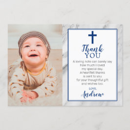 Navy Blue Boy Marble Baptism Foto Dank u wel Kaart
