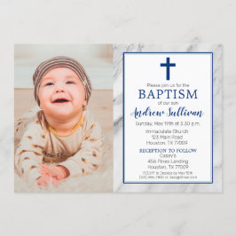 Navy Blue Boy Marble Baptism Foto Kaart