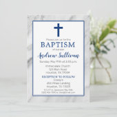 Navy Blue Boy Marble Baptism Kaart (Staand voorkant)