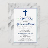 Navy Blue Boy Marble Baptism Kaart (Voorkant / Achterkant)