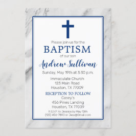 Navy Blue Boy Marble Baptism Kaart
