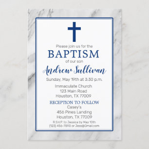 Navy Blue Boy Marble Baptism Kaart