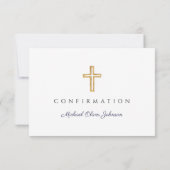 Navy Blue Boy Religious Cross Confirmation RSVP Kaartje (Achterkant)