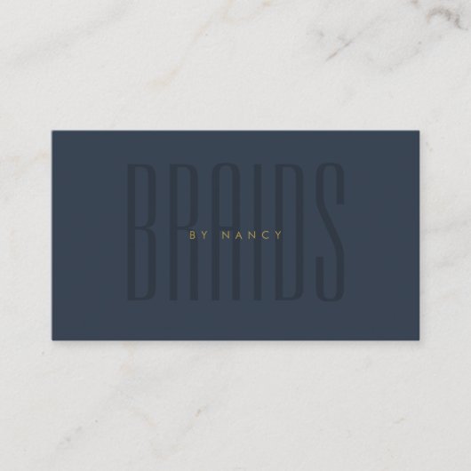 Navy Blue Braids Typografie Minimalistisch Eenvoud Visitekaartje (Voorkant)
