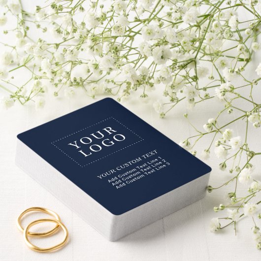 Navy Blue Branded Custom Business Logo Promotie Pokerkaarten (Insitu (Huwelijk))