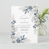 Navy Blue Breathtaking Botanical Wedding Kaart (Staand voorkant)