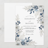 Navy Blue Breathtaking Botanical Wedding Kaart (Voorkant / Achterkant)