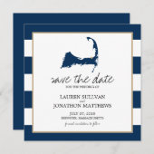 Navy Blue BREWSTER Cape Cod Map opslaan op datum Save The Date (Voorkant / Achterkant)