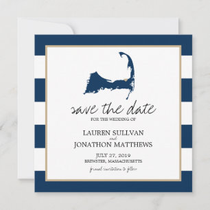 Navy Blue BREWSTER Cape Cod Map opslaan op datum Save The Date