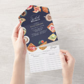 Navy Blue Bridal Brunch Waffles & Recept All In One Uitnodiging (Afscheurbaar)