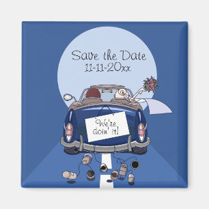 Navy Blue Bride & Groom Getaway-auto Save the Date Magneet