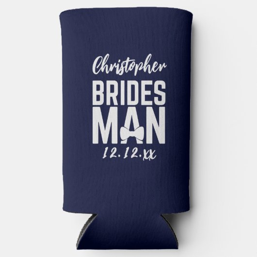 Navy Blue Bridesman Bruiloft Koelbox Seltzer Blikjeskoeler (Voorkant)
