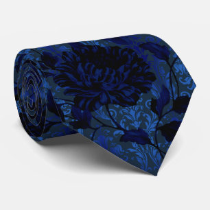 Navy Blue Bright Floral Damask Aristocrat Wedding Stropdas