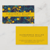 Navy Blue & Bright Yellow Floral Design Visitekaartje (Voorkant / Achterkant)