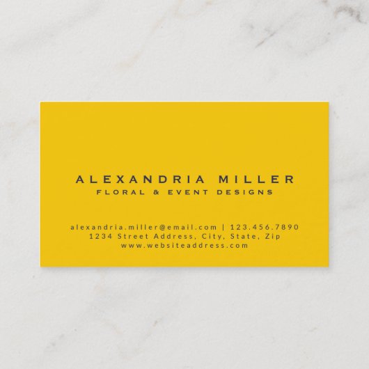 Navy Blue & Bright Yellow Floral Design Visitekaartje (Achterkant)