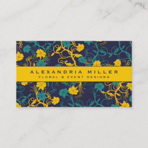 Navy Blue & Bright Yellow Floral Design Visitekaartje